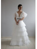 V Neck Ivory Tulle Layered Fabulous Wedding Dress
